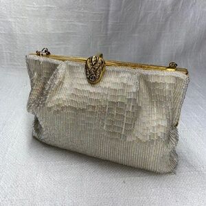 La Regale Ltd iridescent Ivory Beaded Clutch Purse with Gold Tone hardware